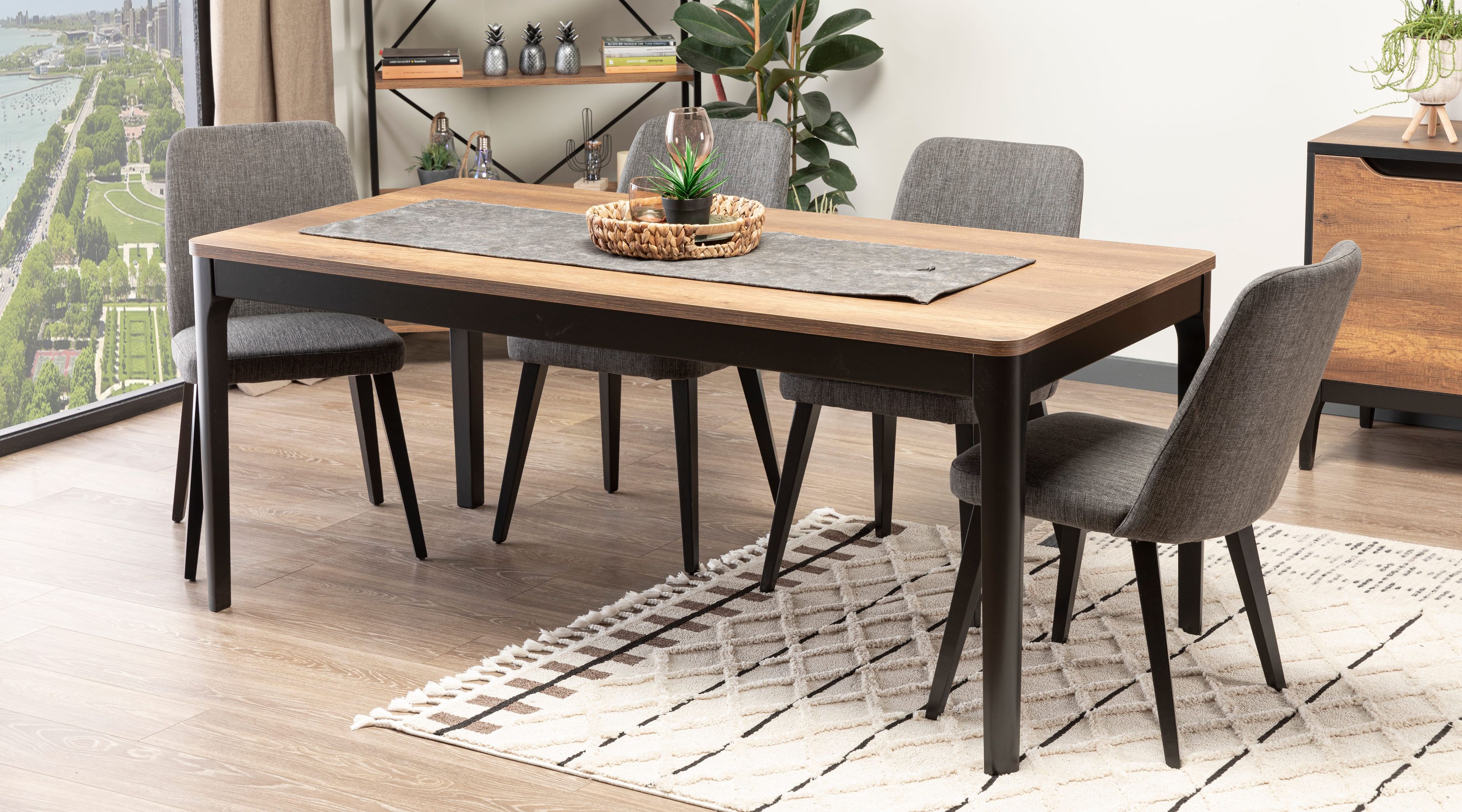 Dining space with wood table and chairs